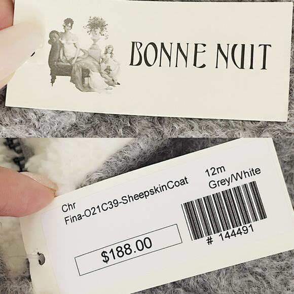FINA EJERIQUE NWT Baby Faux Sheepskin Hooded Coat in Gray Size 12M - Picture 11 of 12